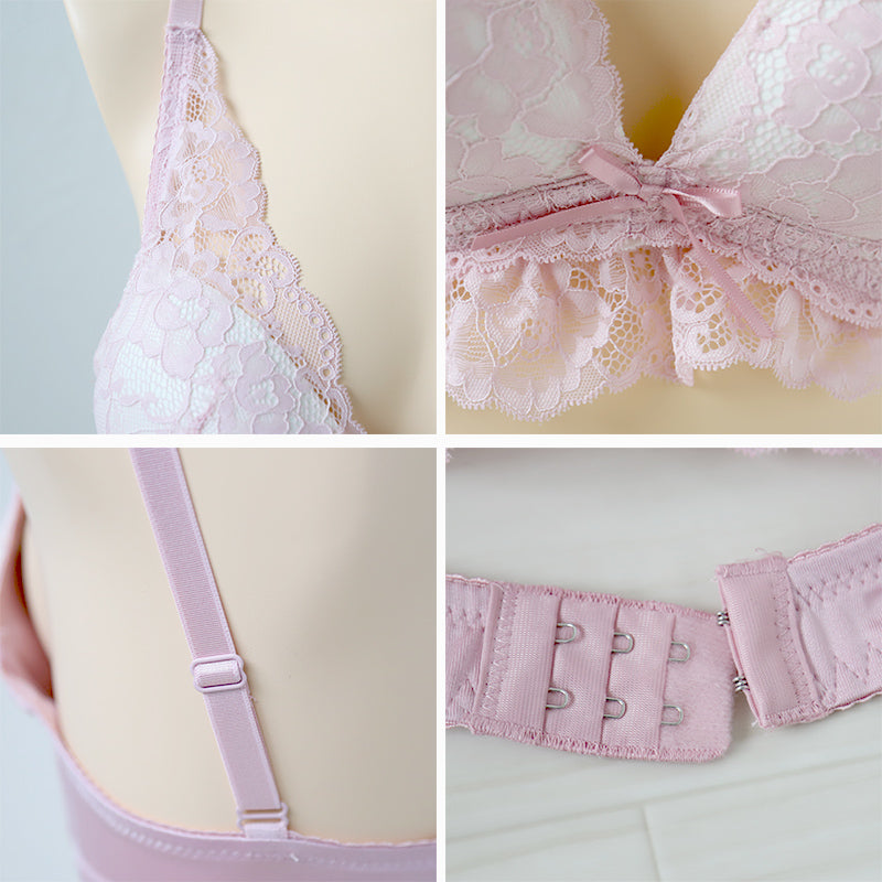 ブラジャー ショーツ セット ノンワイヤー 大きいサイズ 下着 レディース ブラショーツ 上下セット セットアップ 3L 4L 5L レース プチプラ かわいい 可愛い セクシー パステルカラー