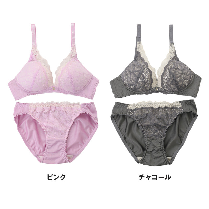 ノンワイヤーブラ ショーツ 上下セット S ~ 5L ブラジャー レディース 下着 セットアップ インナー レース かわいい ワイヤレス 補整下着 痛くない 大きいサイズ 楽ちん