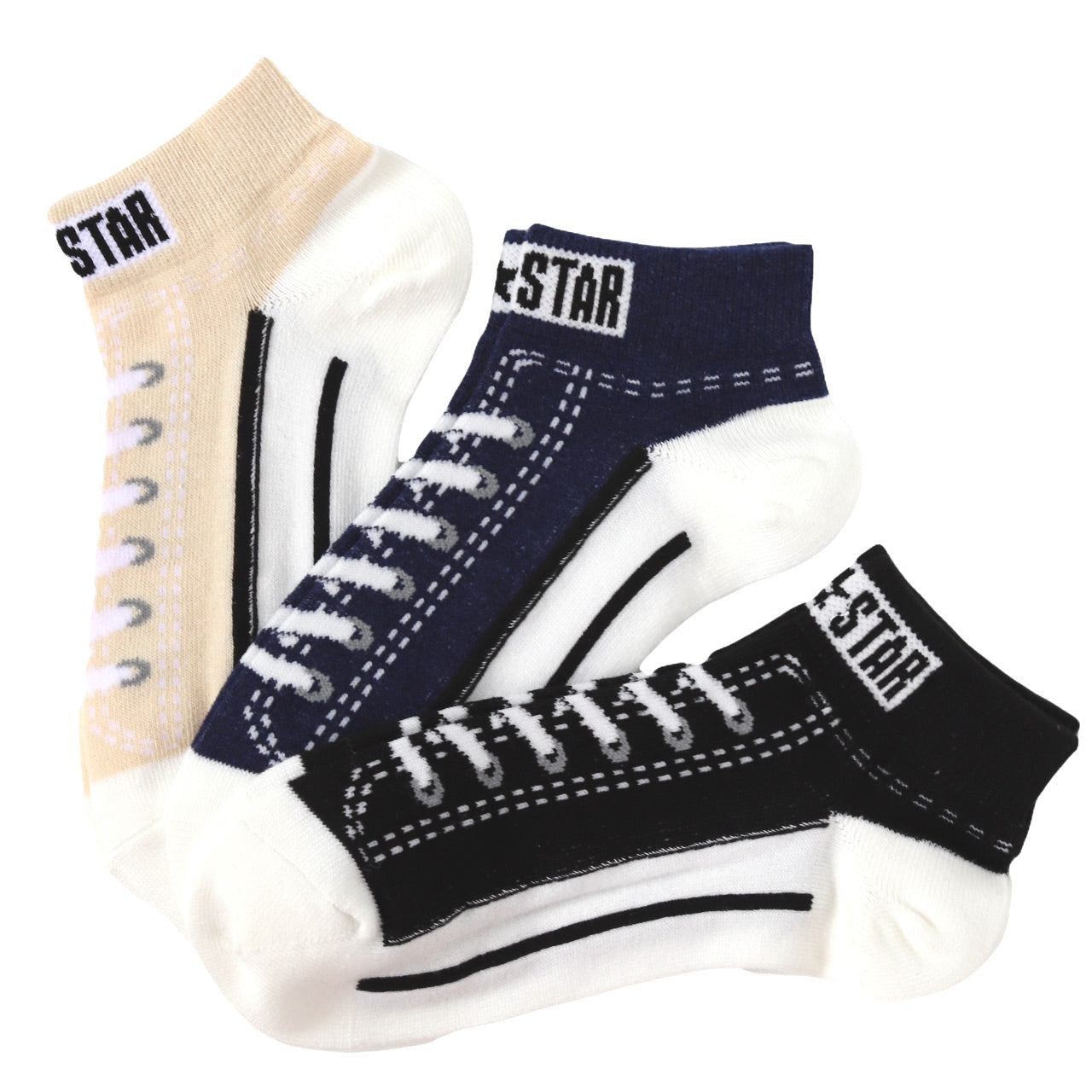 福助 CONVERSE レディーススニーカー柄ソックス3足組 23-25cm (コンバース 靴下 アソート 3足組 スニーカー)
