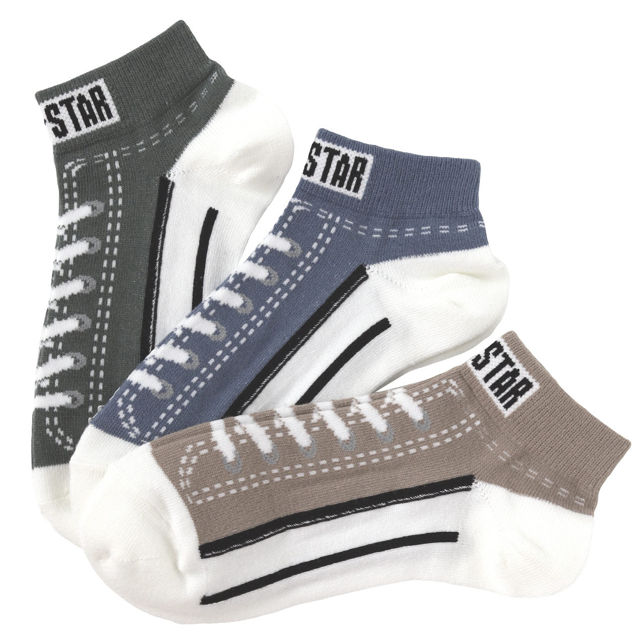 福助 CONVERSE レディーススニーカー柄ソックス3足組 23-25cm (コンバース 靴下 アソート 3足組 スニーカー) (在庫限り)