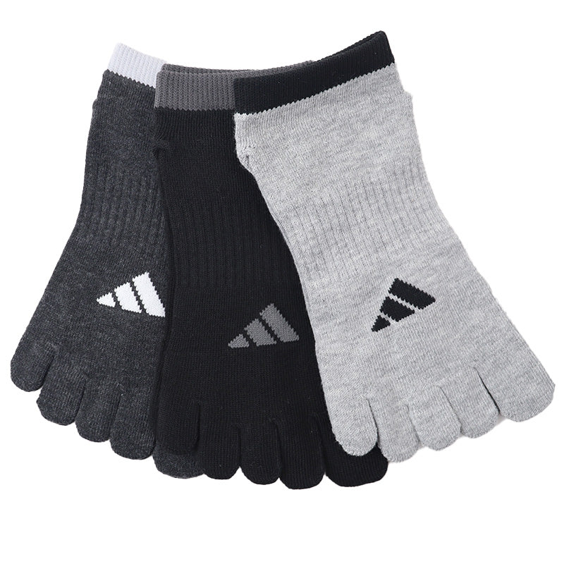 メンズ 靴下 5本指 ソックス くるぶし丈 紳士 adidas 消臭 3足組 24-26cm・26-28cm アディダス 五本指 スニーカー丈 土踏まず サポート スポーツ 短い ワンポイント 福助
