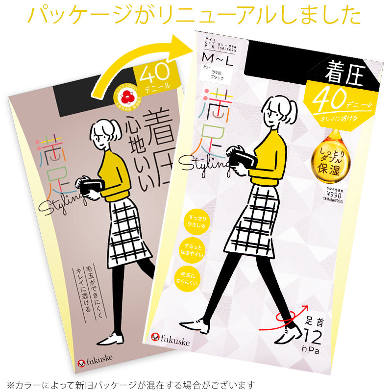 福助 満足 着圧心地いい 40デニール 着圧タイツ S-M~L-LL (フクスケ レディース ベージュ 黒)