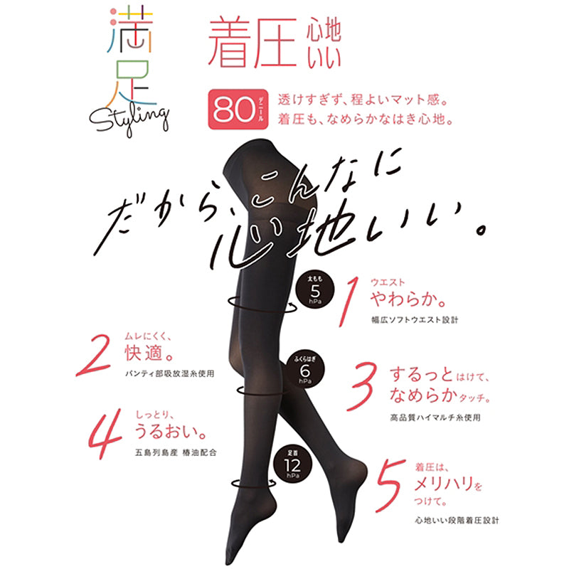 満足 80デニール着圧タイツ S-M~L-LL (フクスケ レディース ベージュ 黒 カラータイツ 発熱タイツ 暖かい ふくすけ) (在庫限り)