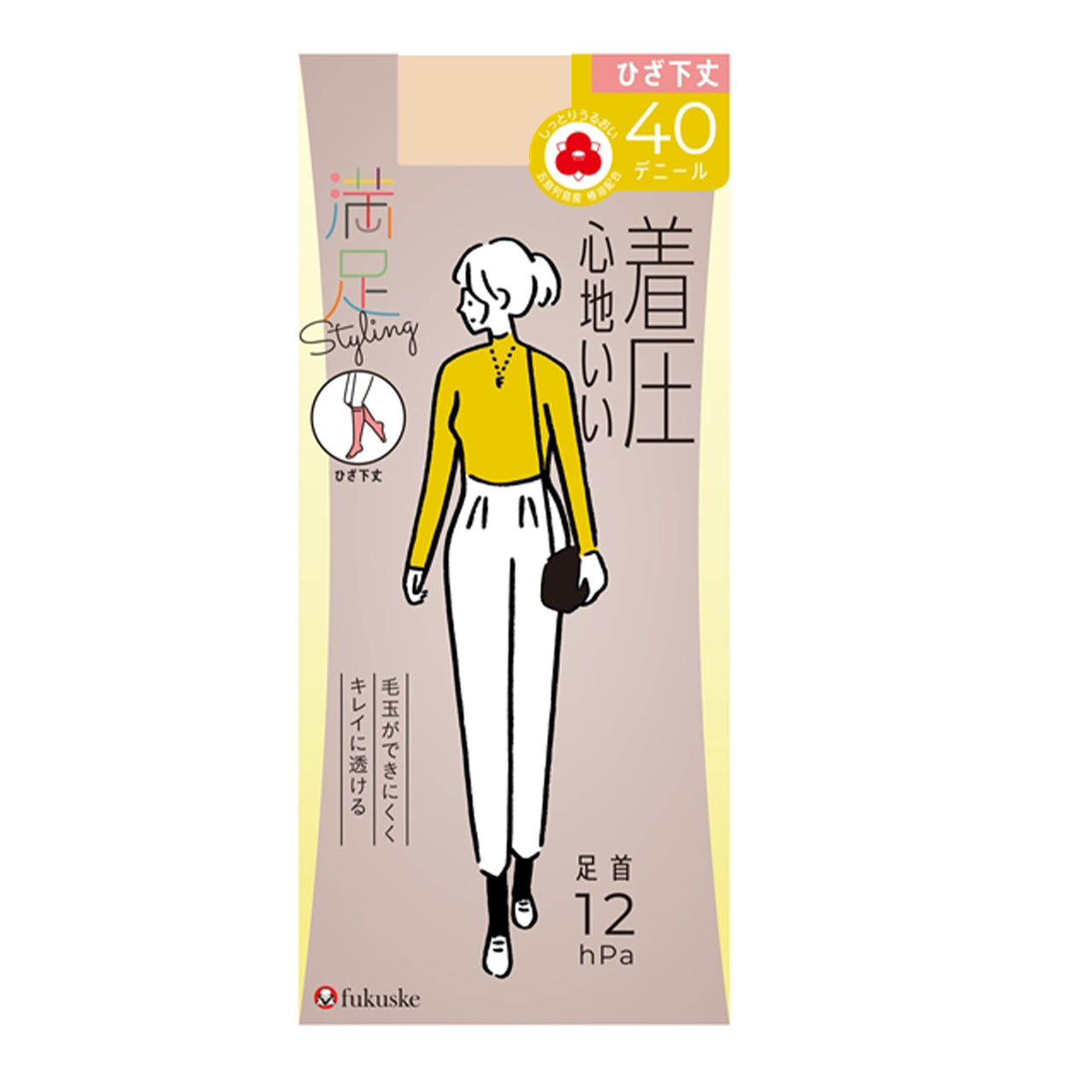 福助 満足 40デニール着圧タイツ(ひざ下) 22-25cm (フクスケ レディース ベージュ 黒 ショートタイツ) (在庫限り)