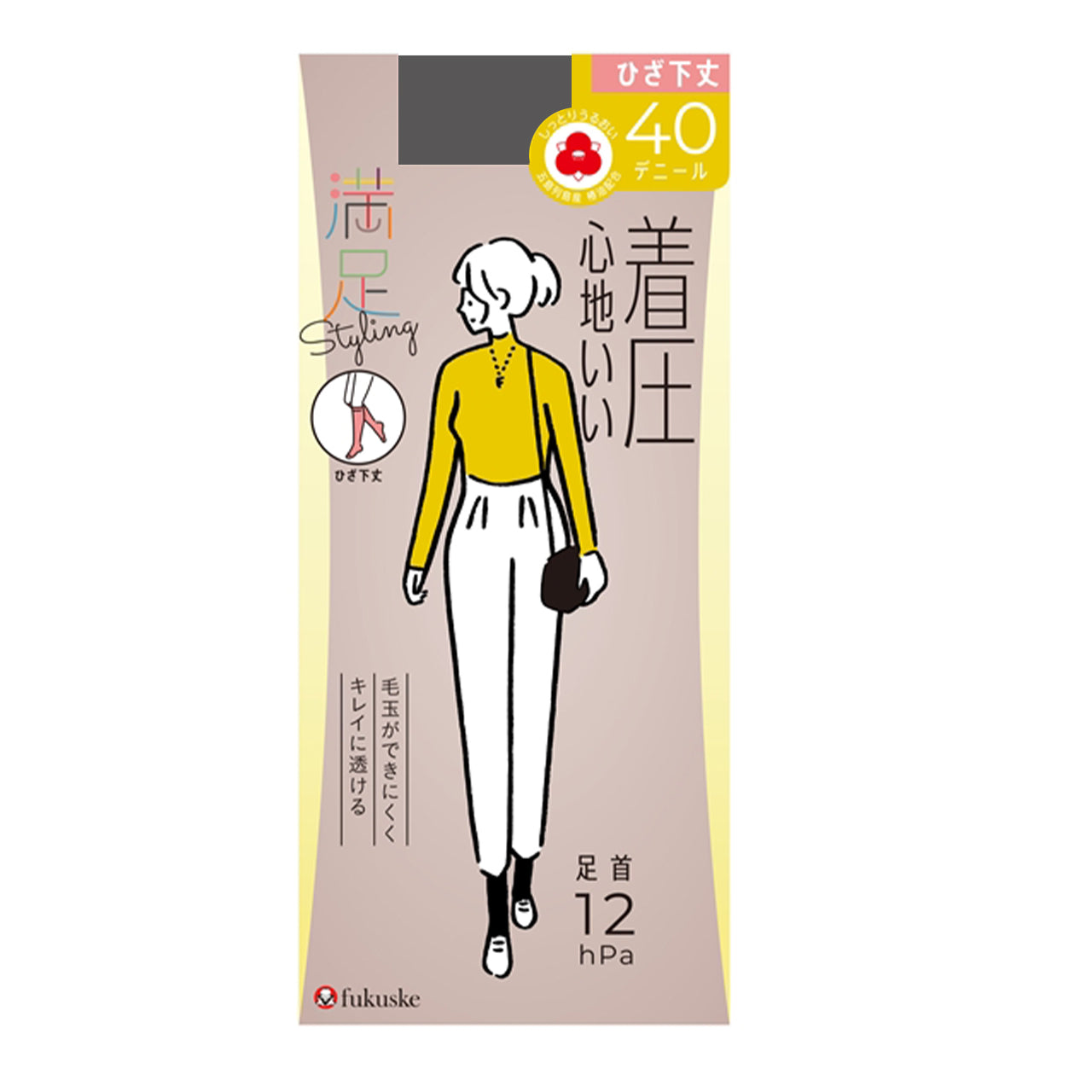 福助 満足 40デニール着圧タイツ(ひざ下) 22-25cm (フクスケ レディース ベージュ 黒 ショートタイツ) (在庫限り)