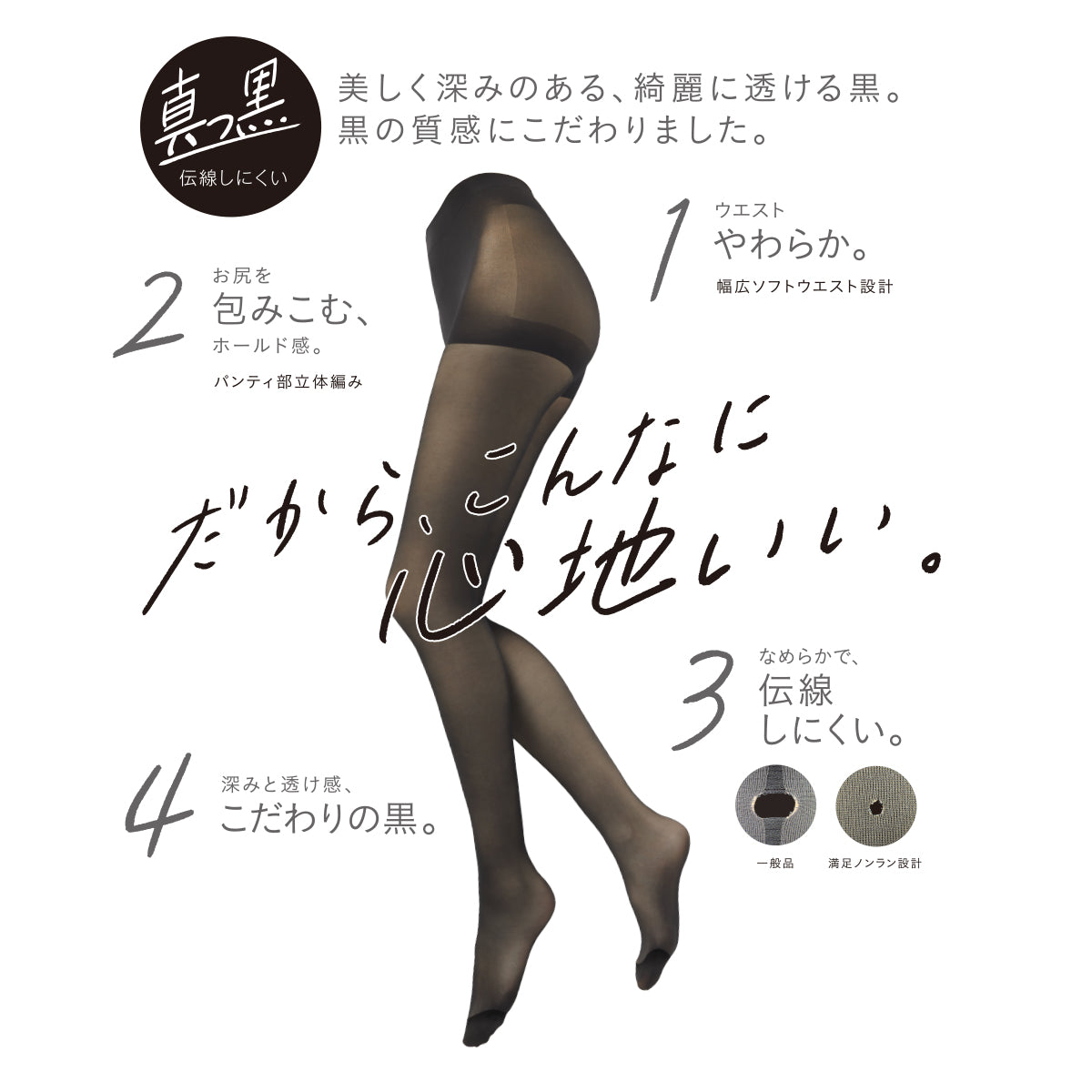 福助 満足 ストッキング 伝線しにくい 黒 S-M~L-LL フクスケ レディース パンスト ブラック