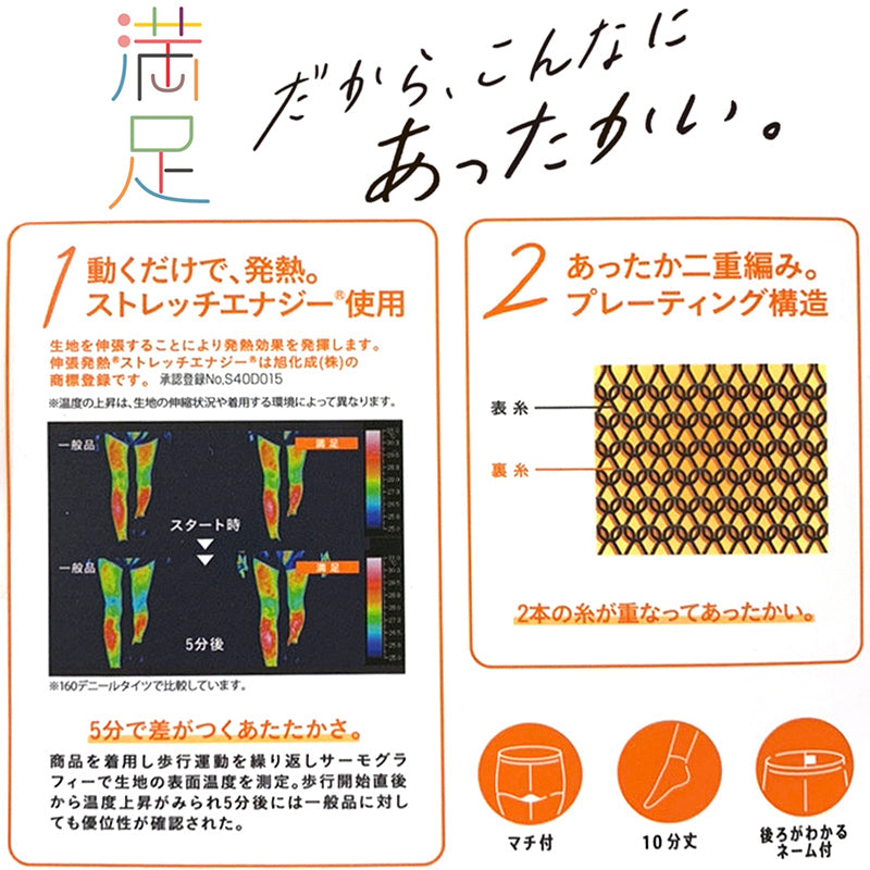 福助 満足 160デニール 2重構造 発熱加工 スパッツ M-L・L-LL (フクスケ レディース 黒 暖かい ふくすけ) (在庫限り)