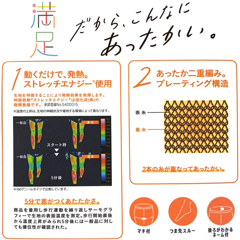 福助 満足 160デニール 2重構造 発熱加工 タイツ M-L・L-LL (フクスケ レディース 黒 暖かい ふくすけ) (在庫限り)