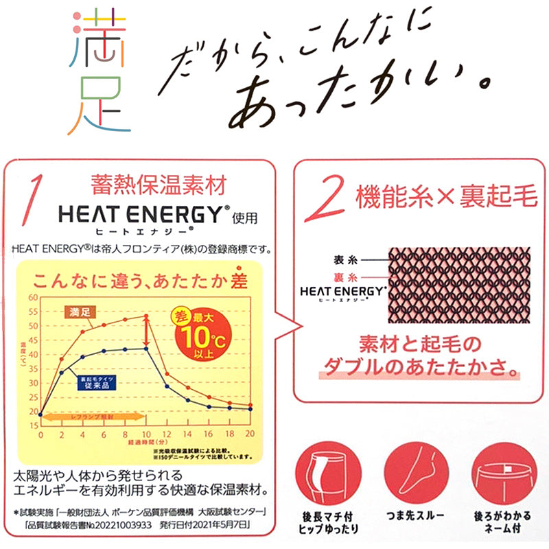 福助 満足 180デニール 蓄熱保温 裏起毛 タイツ M-L・L-LL (フクスケ レディース 黒 暖かい ふくすけ) (在庫限り)
