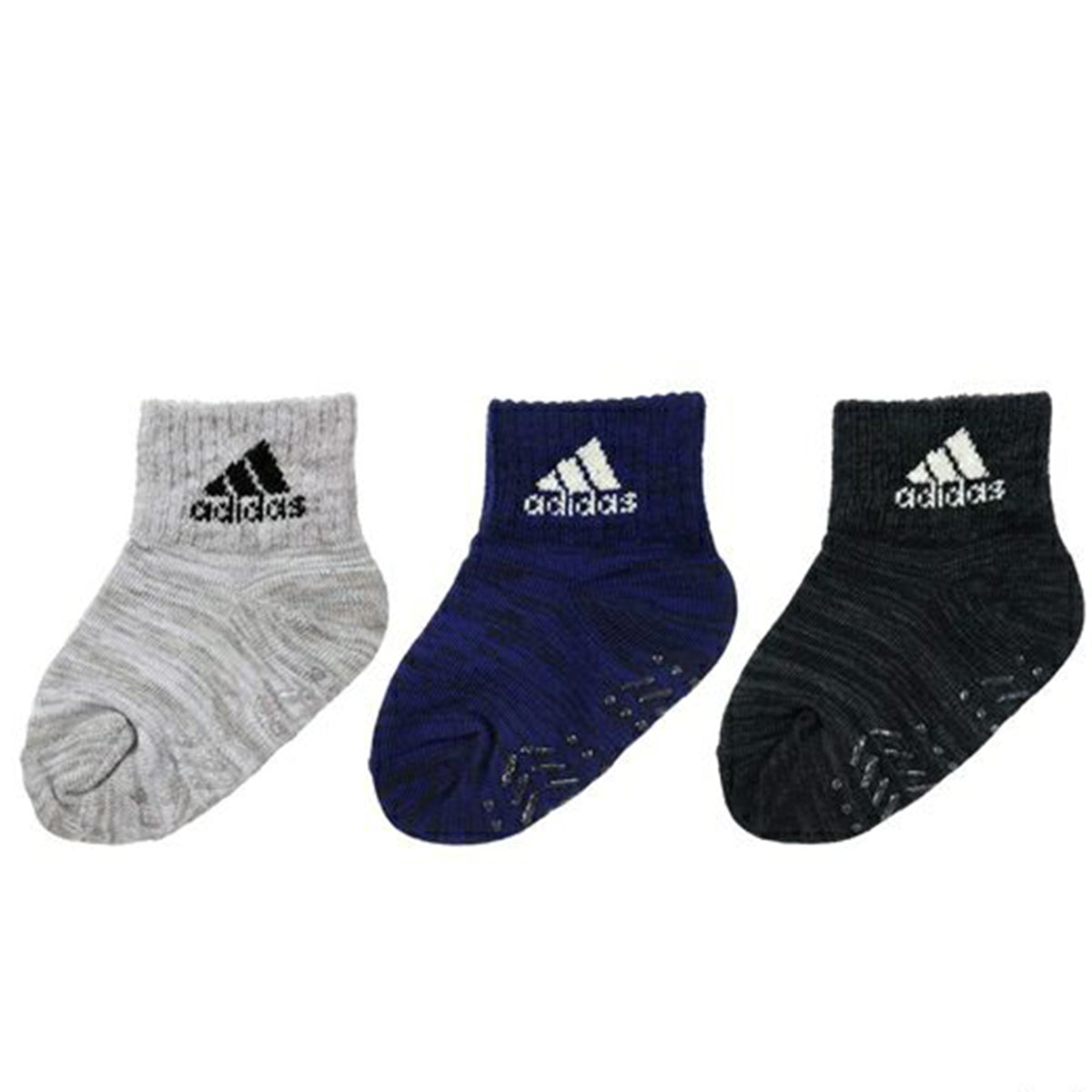 ベビーソックス 靴下 3足セット アディダス かわいい 滑り止め adidas 3足組 9-14cm (ベビー ベビー服 ソックス 男の子 女の子 ミニ丈 可愛い おしゃれ)