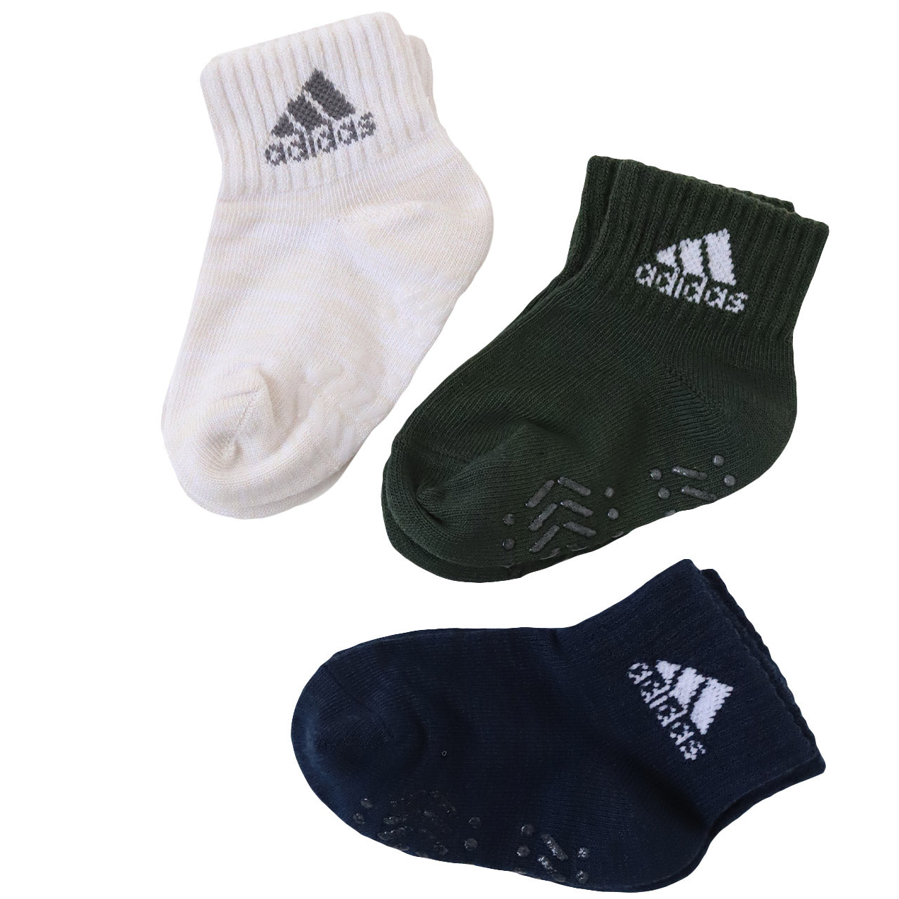 ベビーソックス 靴下 3足セット アディダス かわいい 滑り止め adidas 3足組 9-14cm (ベビー ベビー服 ソックス 男の子 女の子 ミニ丈 可愛い おしゃれ)