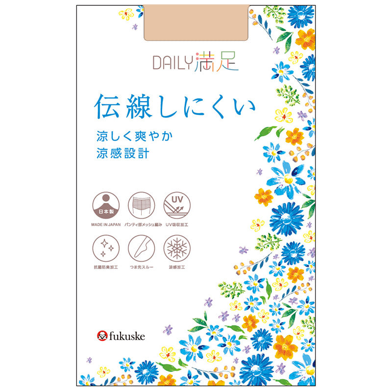 ストッキング パンティストッキング レディース 夏用 3足組 涼感 UV UV吸収加工 抗菌防臭 ノンラン ゾッキ つま先スルー M-L・L-LL 無地 足型セット デイリー満足 福助