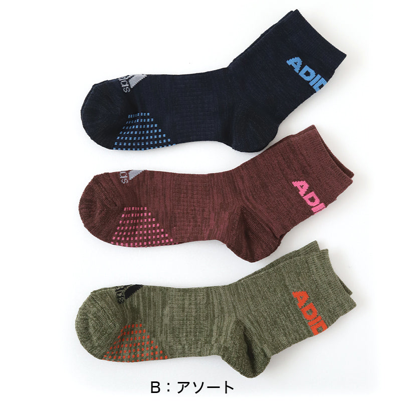 アディダス メンズ 靴下 クルーソックス レッグ部パイル 3足組 24-26cm・26-28cm クルー丈 ソックス adidas 秋 冬 足首 冷え あったか 暖かい 24cm 25cm 26cm 27cm 28cm 福助