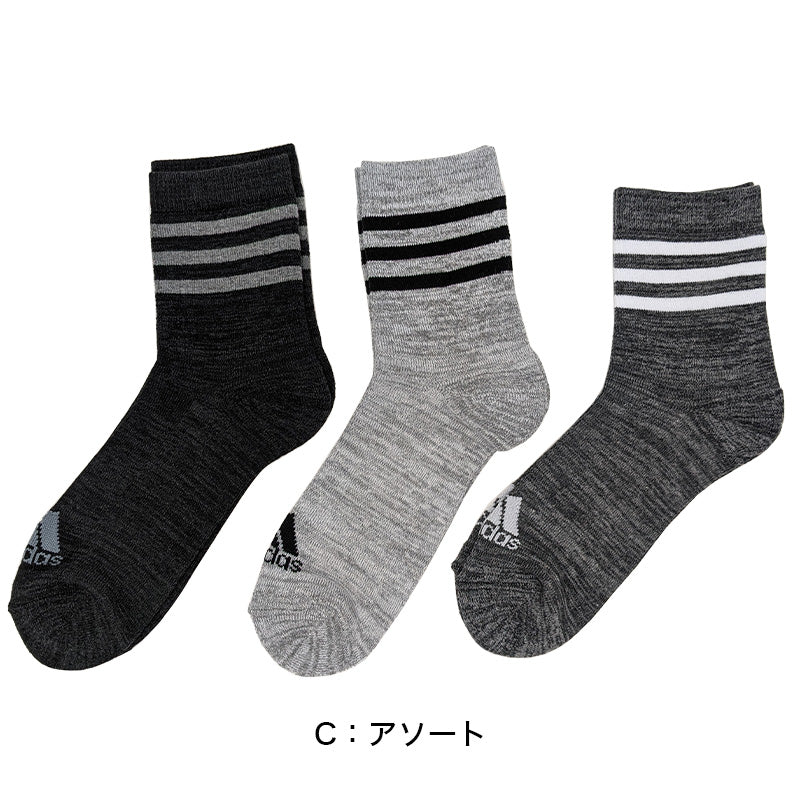 アディダス メンズ 靴下 クルーソックス レッグ部パイル 3足組 24-26cm・26-28cm クルー丈 ソックス adidas 秋 冬 足首 冷え あったか 暖かい 24cm 25cm 26cm 27cm 28cm 福助