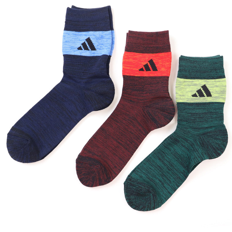 アディダス メンズ 靴下 クルーソックス レッグ部パイル 3足組 24-26cm・26-28cm クルー丈 ソックス adidas 秋 冬 足首 冷え あったか 暖かい 24cm 25cm 26cm 27cm 28cm 福助 (在庫限り)