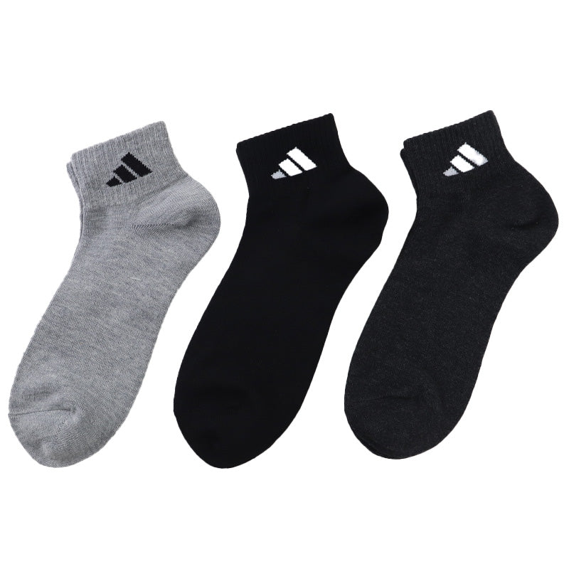 アディダス 靴下 ショート ソックス くるぶし丈 メンズ 男子 3足組 24-26~28-30cm 中学生 高校生 黒 男性 紺 くつ下 ワンポイント 丈夫 スポーツ 消臭 補強 adidas