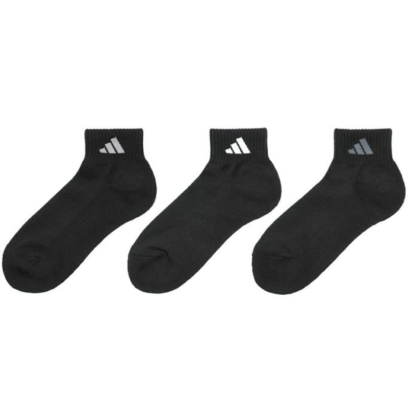 アディダス 靴下 ショートソックス メンズ 足底パイル 3足組 24-26~28-30cm adidas 中学生 高校生 男子 黒 男性 くつ下 ワンポイント 丈夫 スポーツソックス 消臭 補強
