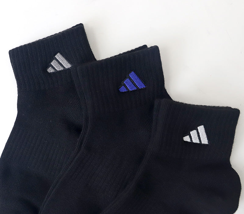 靴下 ソックス スクールソックス adidas 男子 女子 3足セット 19-21 21-23 23-25 22-24cm 中学生 高校生 黒 女の子 紺 くつ下 ワンポイント 丈夫 消臭 補強 片面刺繍