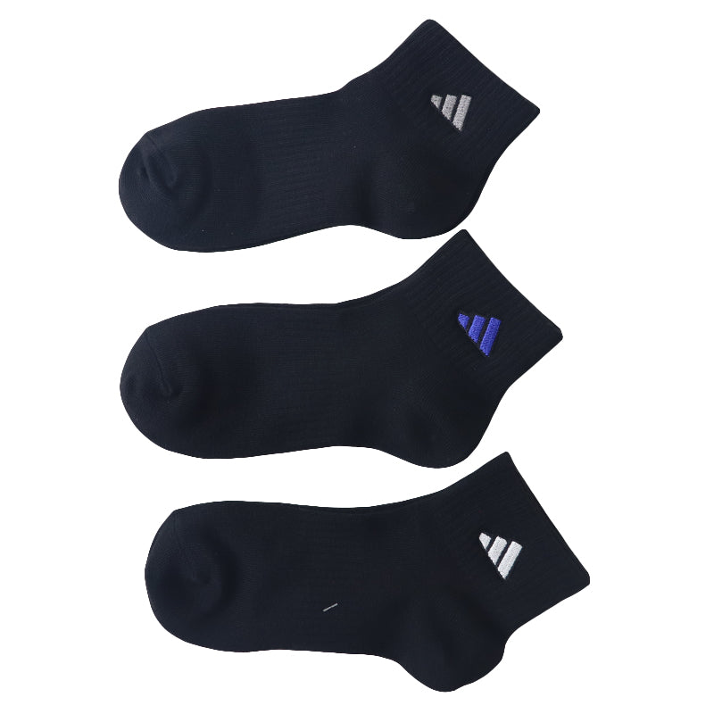 靴下 ソックス スクールソックス adidas 男子 女子 3足セット 19-21 21-23 23-25 22-24cm 中学生 高校生 黒 女の子 紺 くつ下 ワンポイント 丈夫 消臭 補強 片面刺繍
