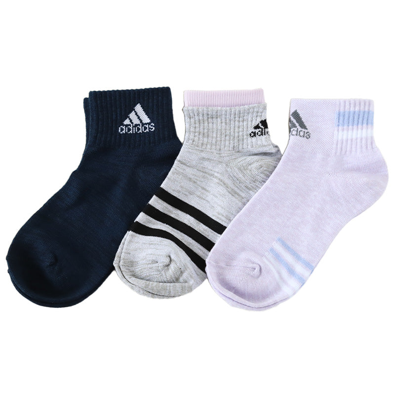 靴下 レディース ショート ソックス 女子 くるぶし丈 3P adidas 19-21/22-24cm (アディダス 綿混 女 セット まとめ買い フクスケ 福助 補強 消臭 リブ編み )