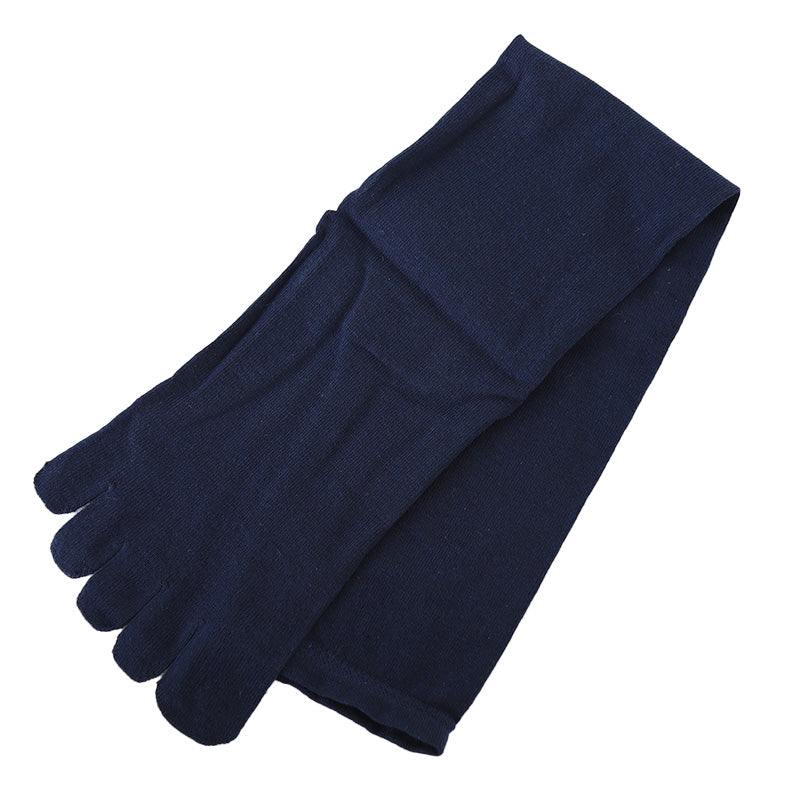 福助 満足 ビジネスソックス 5本指 メンズ ハイソックス 靴下 25-26・26-27cm 五本指 ソックス 長い 消臭 ビジネス 無地 紺 抗菌 ドライ 水虫対策 (在庫限り)