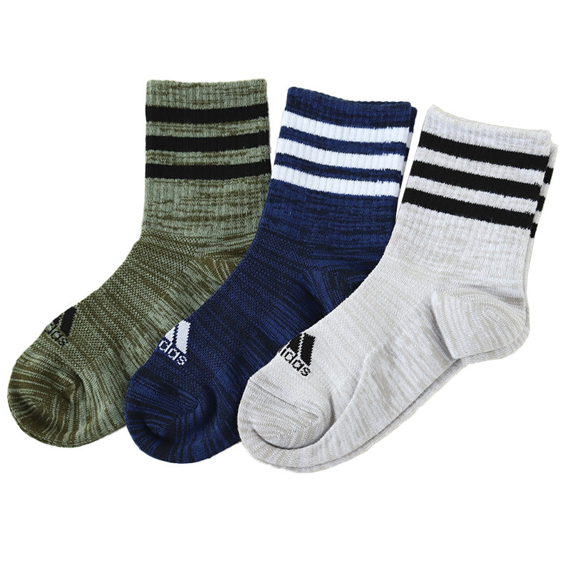 靴下 クルー丈 ソックス 子供用 メッシュ adidas 3P 19-21 21-23 23-25cm (メッシュ 補強 消臭 クルー丈 子ども キッズ アディダス 綿混 リブ編み)