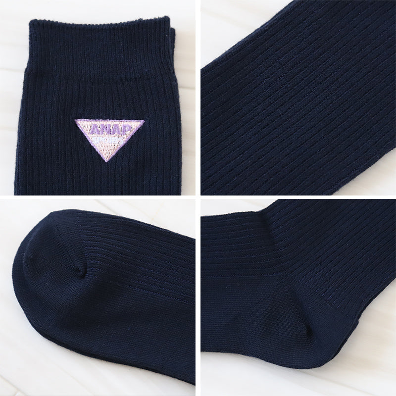 スクールソックス 女子 紺 白 クルー丈 ワンポイント 靴下 キッズ 女の子 小学生 19-24cm ジュニア 子ども 子供 綿混 シンプル かわいい 可愛い (在庫限り)