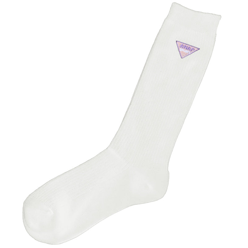 スクールソックス 女子 紺 白 クルー丈 ワンポイント 靴下 キッズ 女の子 小学生 19-24cm ジュニア 子ども 子供 綿混 シンプル かわいい 可愛い (在庫限り)