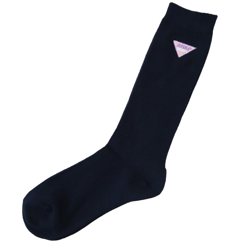 スクールソックス 女子 紺 白 クルー丈 ワンポイント 靴下 キッズ 女の子 小学生 19-24cm ジュニア 子ども 子供 綿混 シンプル かわいい 可愛い (在庫限り)