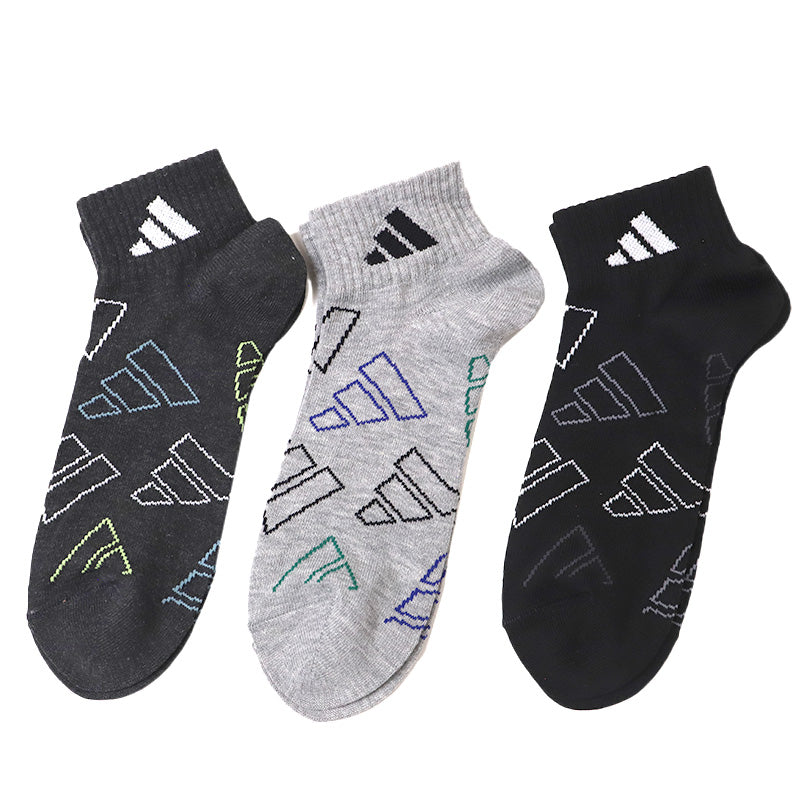 靴下 ショート ソックス メンズ 男子 adidas 3足組 24-26 26-28cm 中学生 高校生 黒 男性 くるぶし くつ下 ワンポイント 丈夫 スポーツソックス 黒 グレー 杢 (在庫限り)