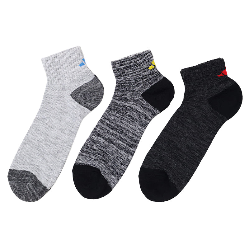 アディダス 靴下 ショートソックス メンズ 男子 adidas 3足組 24-26 26-28cm 中学生 高校生 黒 男性 くるぶし 3足セット くつ下 ワンポイント 丈夫 スポーツソックス グレー