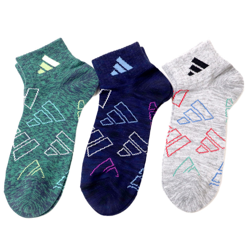 靴下 ショート ソックス メンズ 男子 adidas 3足組 24-26 26-28cm 中学生 高校生 黒 男性 くるぶし くつ下 ワンポイント 丈夫 スポーツソックス 黒 グレー 杢 (在庫限り)