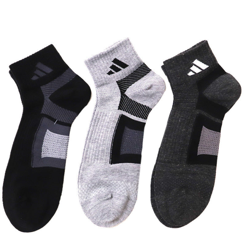 靴下 ショート ソックス メンズ 男子 adidas 3足組 24-26 26-28cm 中学生 高校生 黒 男性 くるぶし くつ下 ワンポイント 丈夫 スポーツソックス 黒 グレー 杢 (在庫限り)