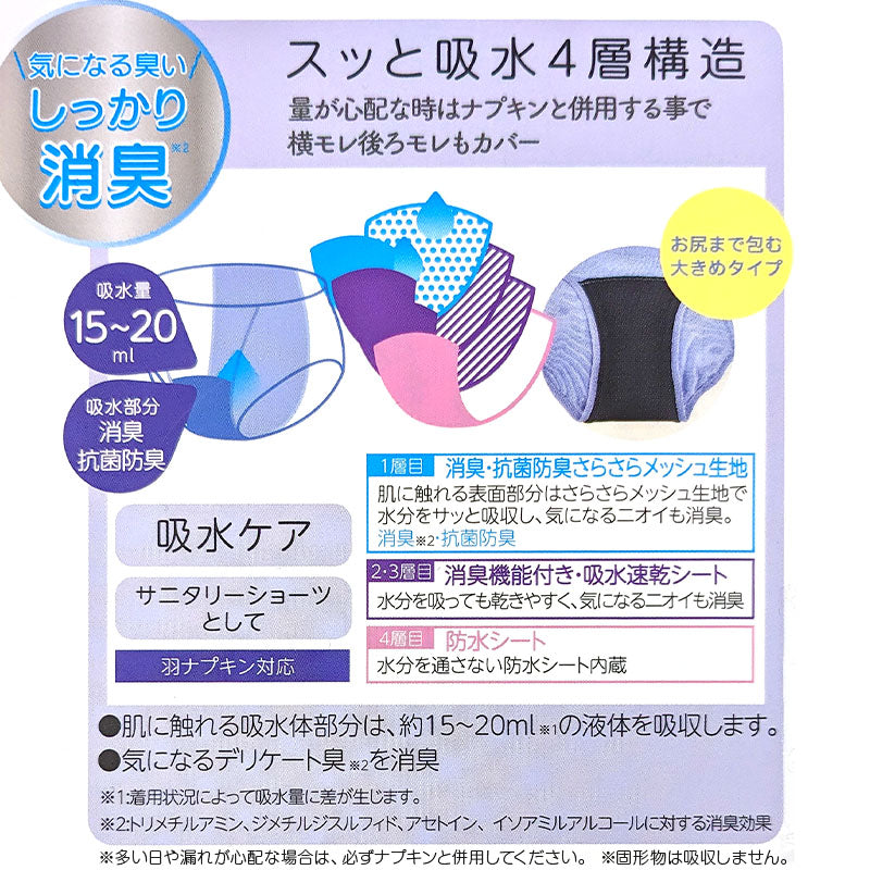 吸水サニタリーショーツ 夜用 多い日用 ナプキン対応 おおきめ M~LL 福助 サニタリー スクール 吸水パンツ 生理用パンツ スタイリング満足 満足 (在庫限り)