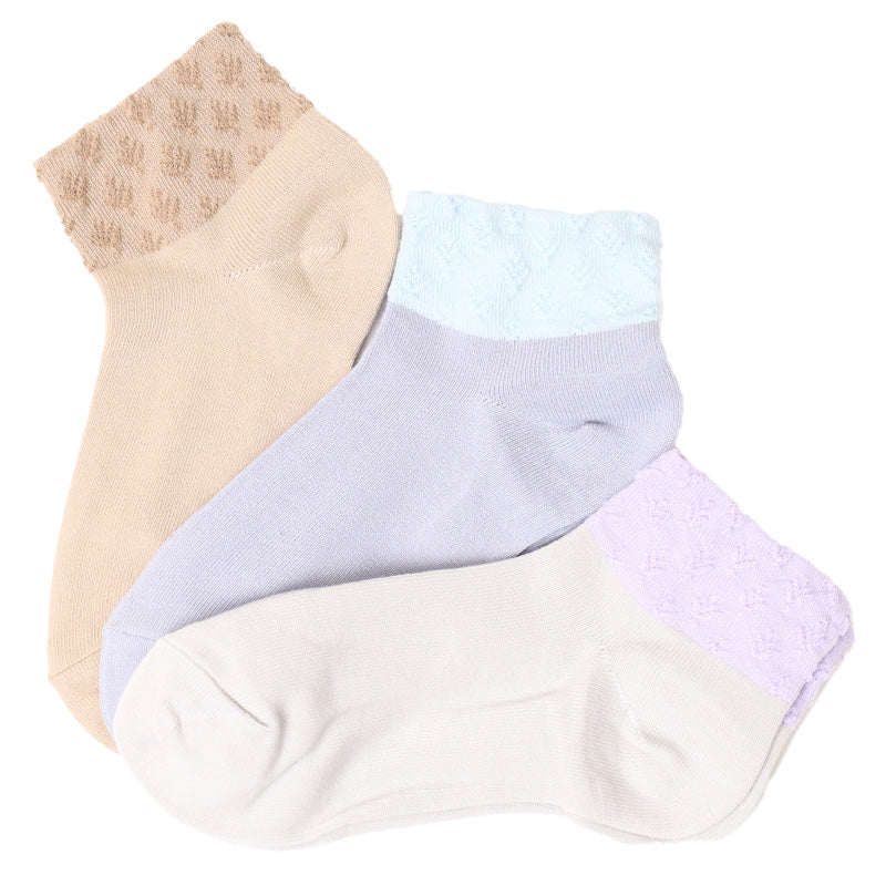 福助 靴下 レディース ソックス 3足組 シルク アロエ 夏 22-24cm ふくすけ ゆったり 強い (在庫限り)