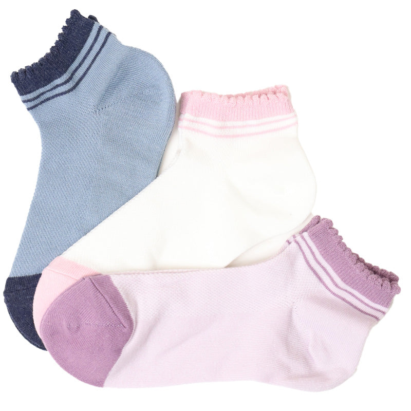 福助 靴下 レディース ソックス 3足組 シルク アロエ 夏 22-24cm ふくすけ ゆったり 強い (在庫限り)