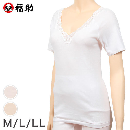 福助 インナー 綿100% 3分袖 シャツ レディース M~LL フクスケ 半袖 肌着 下着 コットン 婦人