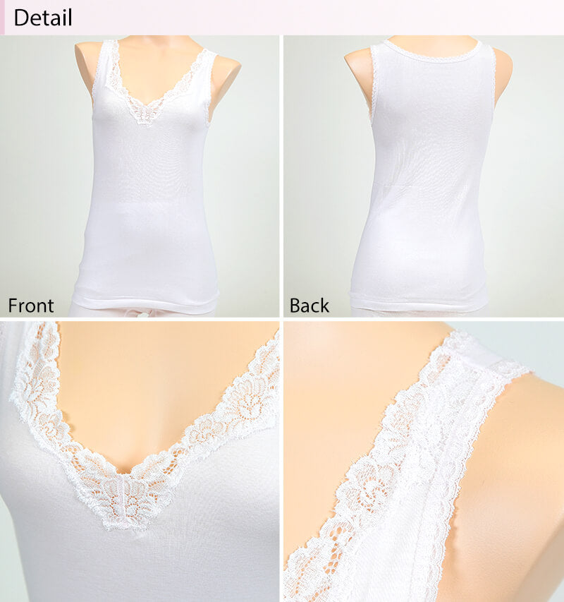 福助 タンクトップ 綿100% 肌着 レディース M~LL 下着 シャツ 綿 ノースリーブ インナー レース 日本製 保湿