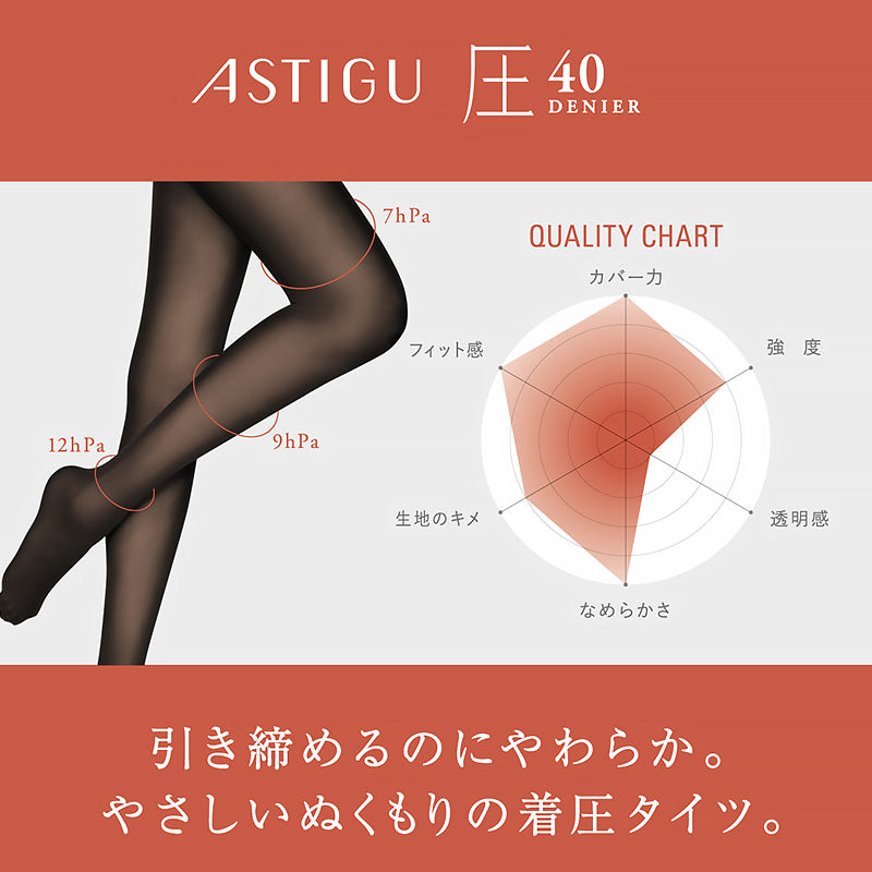 着圧タイツ 発熱タイツ アツギ アスティーグ 圧 タイツ 着圧 40デニール S-M M-L L-LL レディース ASTIGU ベージュ 肌色 暖かい チャコール 黒 atsugi ATSUGI 無地 冬