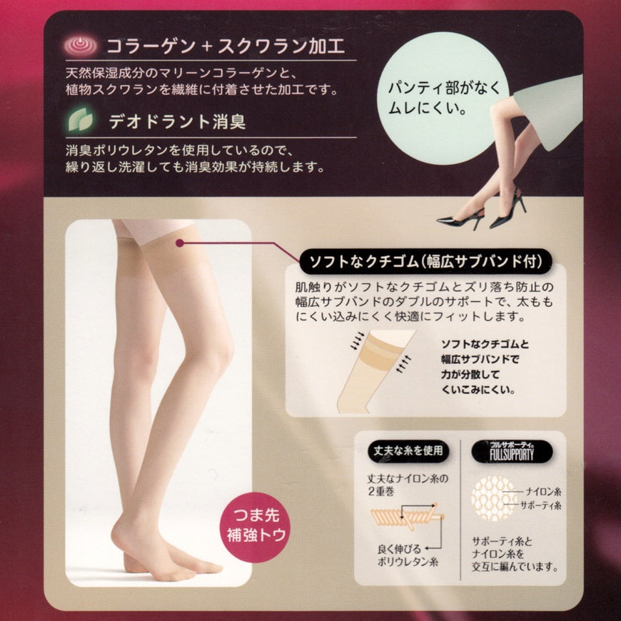 アツギ スリムライン 太もも丈 ストッキング 3足セット 22-25cm (レディース 婦人 女性 太もも サイハイ ベージュ 黒 しめつけない ゆったり stocking) (在庫限り)