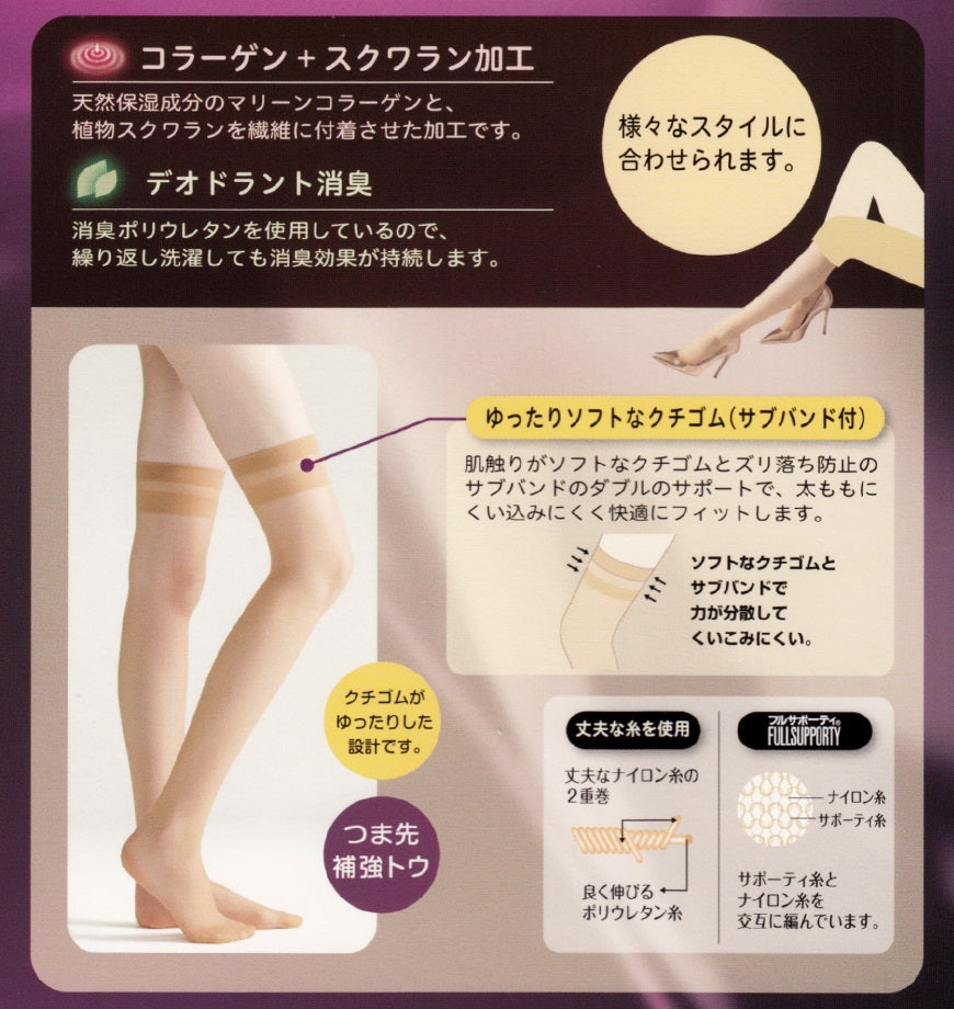 アツギ スリムライン 太もも丈 クチゴムゆったり ストッキング 9足セット 22-25cm (レディース パンツスタイル ベージュ 肌色 黒 しめつけない) (在庫限り)