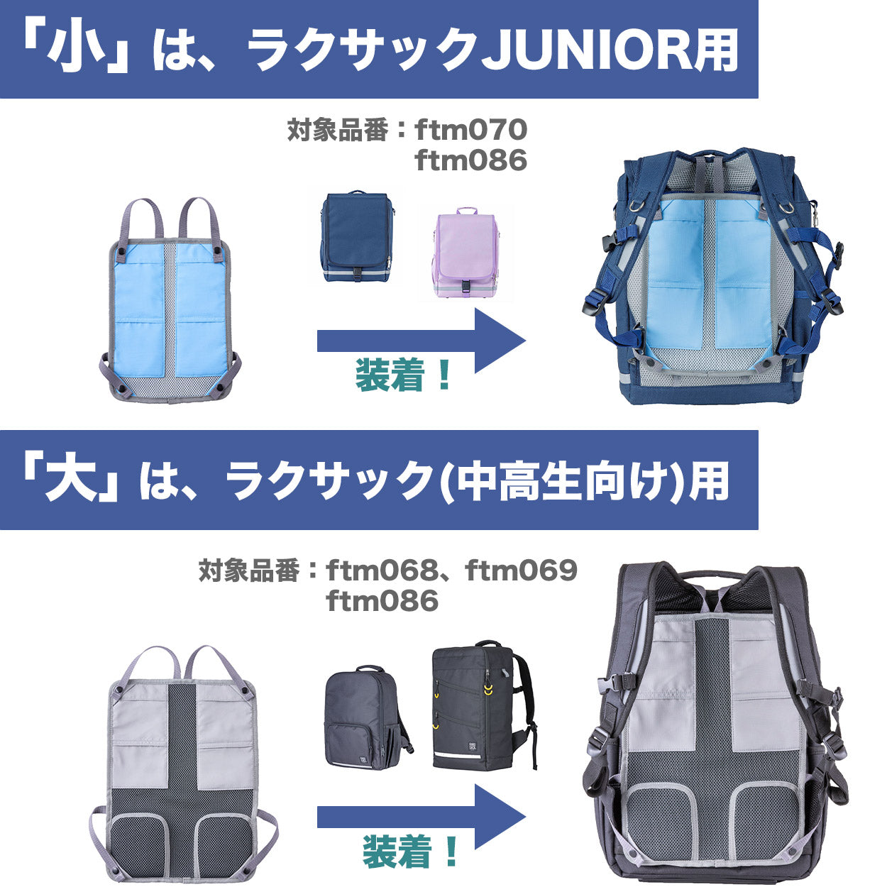 ランドセル リュックサック パッド 背中 メッシュ 接触冷感 ひんやり 保冷剤を入れるポケットあり クール 涼しい 蒸れない 通気性 背当て 夏は熱中症対策が必要 フットマーク ラクサック RAKUSACK 大/小