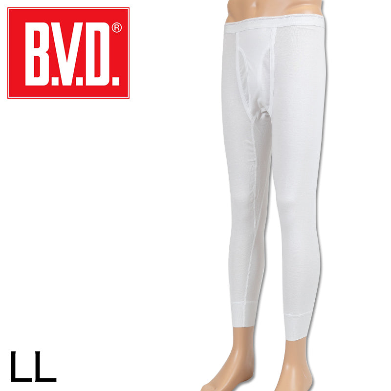 BVD メンズ 8分丈ステテコ 綿100% LL (コットン 前開き ももひき パンツ ボトムス インナー 下着 男性 紳士 白 ホワイト)