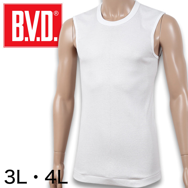BVD メンズ スリーブレス丸首シャツ 綿100% 3L・4L (コットン インナー クルーネック 下着 男性 紳士 白 ホワイト 大きいサイズ)