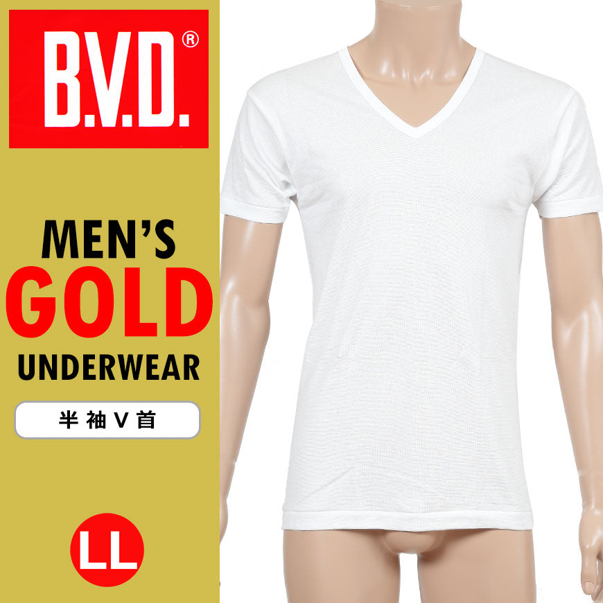 BVD インナー シャツ メンズ 半袖 綿100% 白 Vネック 肌着 下着 LL V首 男性 紳士 ホワイト コットン 大きいサイズ スーツ フォーマル