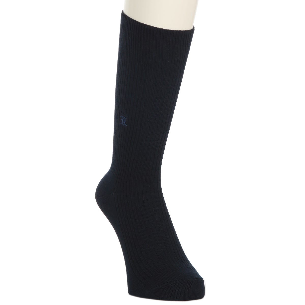 ソックス メンズ 靴下 ワンポイント刺繍 リブソックス ビジネスソックス 紳士 K刺繍 クルーソックス 2足組 24-26cm・26-28cm 男性 ワンポイント くつ下 くつした シンプル アツギ WORK-Fit