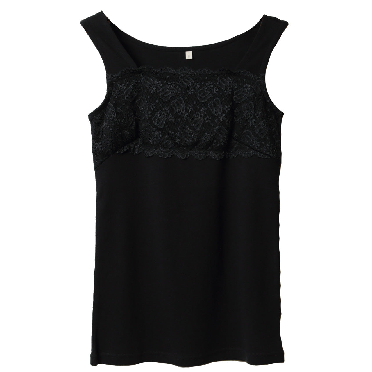 タンクトップ レディース レース トップス インナー M~LL 胸元レース 綿100% コットン ノースリーブ 無地 見せる カットソー タンク 女性 婦人