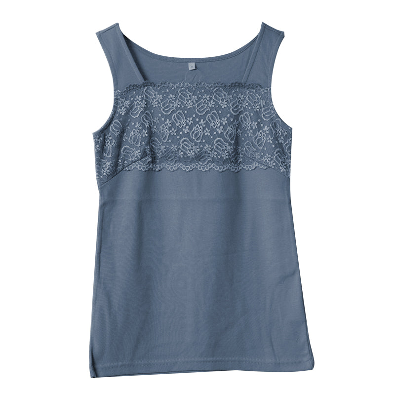 タンクトップ レディース レース トップス インナー M~LL 胸元レース 綿100% コットン ノースリーブ 無地 見せる カットソー タンク 女性 婦人
