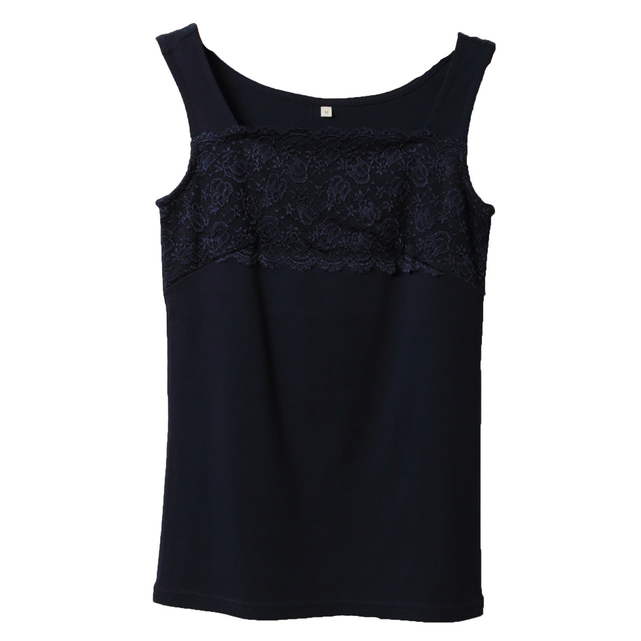 タンクトップ レディース レース トップス インナー M~LL 胸元レース 綿100% コットン ノースリーブ 無地 見せる カットソー タンク 女性 婦人