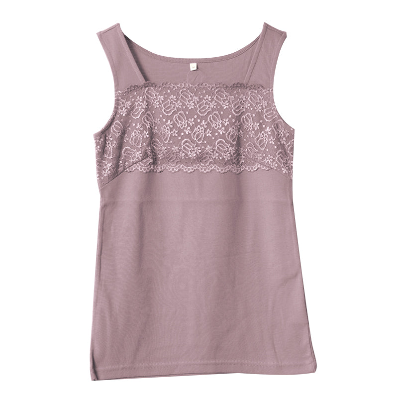 タンクトップ レディース レース トップス インナー M~LL 胸元レース 綿100% コットン ノースリーブ 無地 見せる カットソー タンク 女性 婦人